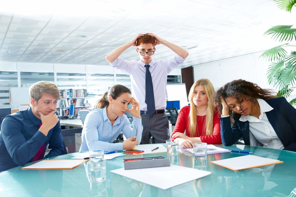 business meeting sad expression negative gesture